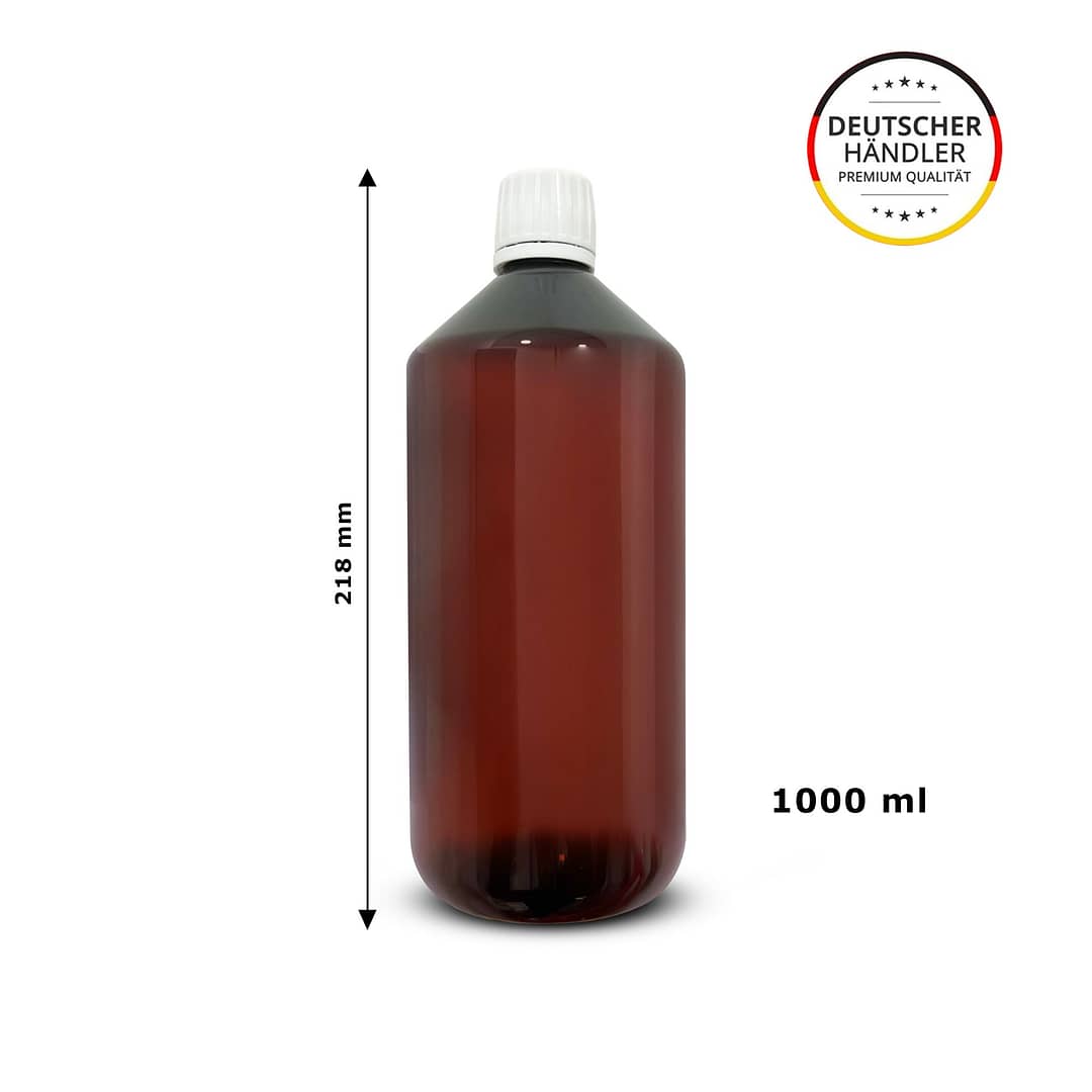 1 Liter PET braun Apothekerflasche leer Kunststoffflasche Plastikflasche Laborflasche Leerflasche -lebensmittelecht-