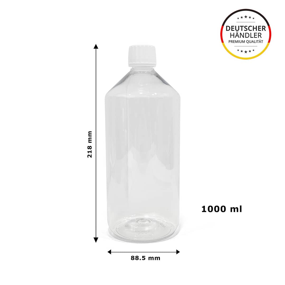 1 Liter PET transparent Apothekerflasche leer Kunststoff Plastik Laborflasche Leerflasche